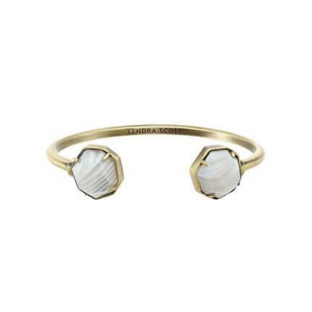 Kendra Scott Brinkley Bracelet in White Banded Agate/Antique Brass.